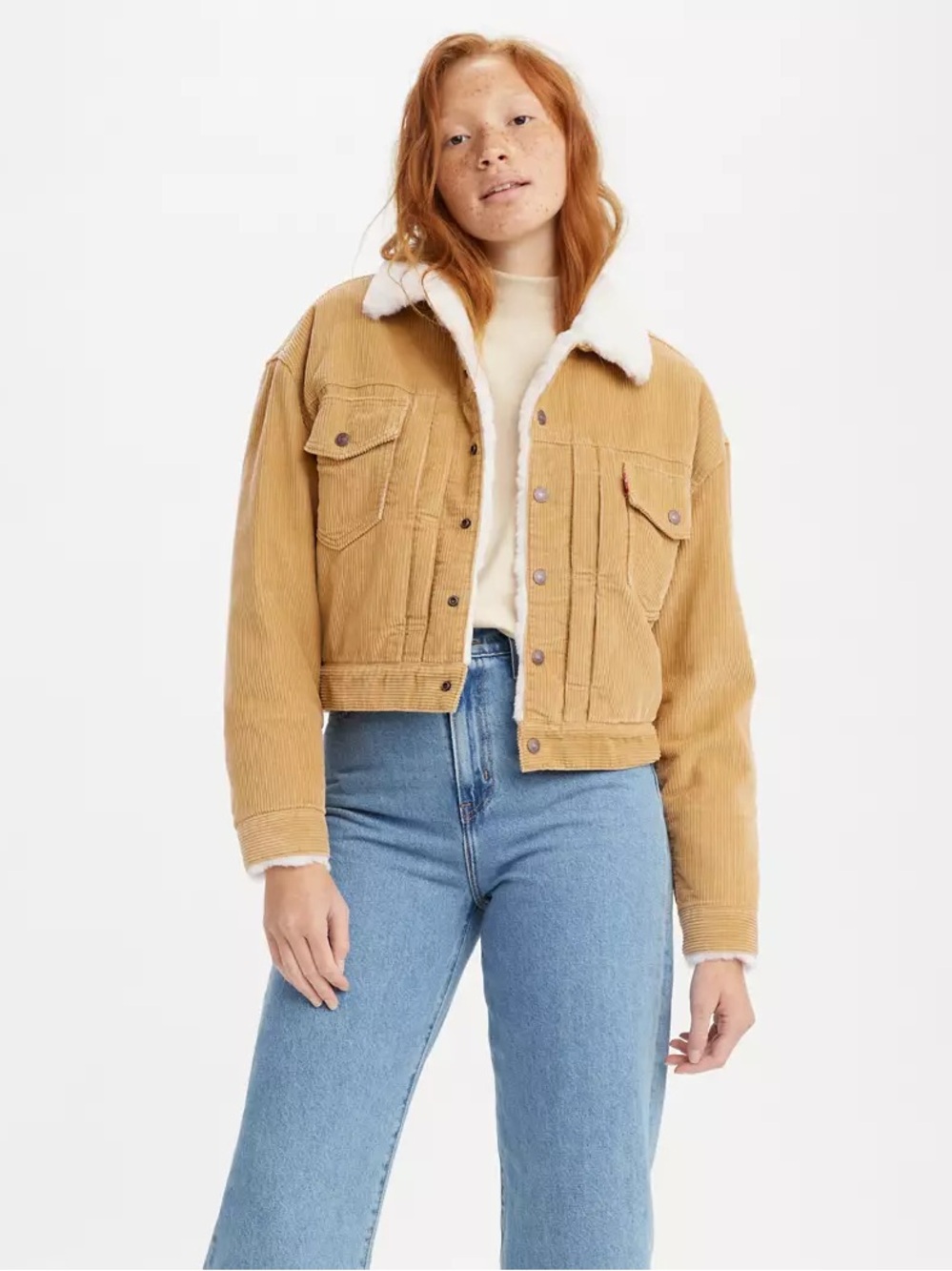 Levi's Women's Tan Corduroy Sherpa-Trim Jean Jacket